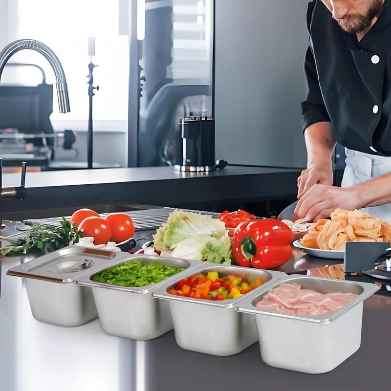 Notakia 6 Pack 4" Deep 1/6 Hotel Pans With Lids Stainless Steel Steam Table Pans Commercial Grade Food Storage Containers for Restaurant, Buffet, and Catering - Image 2